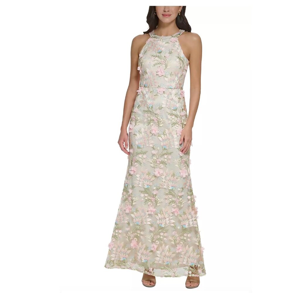 Eliza J NWT Floral-Appliqué Embroidered Gown Size 6